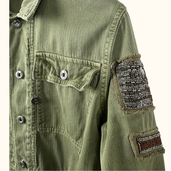 FREE PEOPLE Embellished Military Shirt Jacket Olive Green Women’s Small - Picture 4 of 11